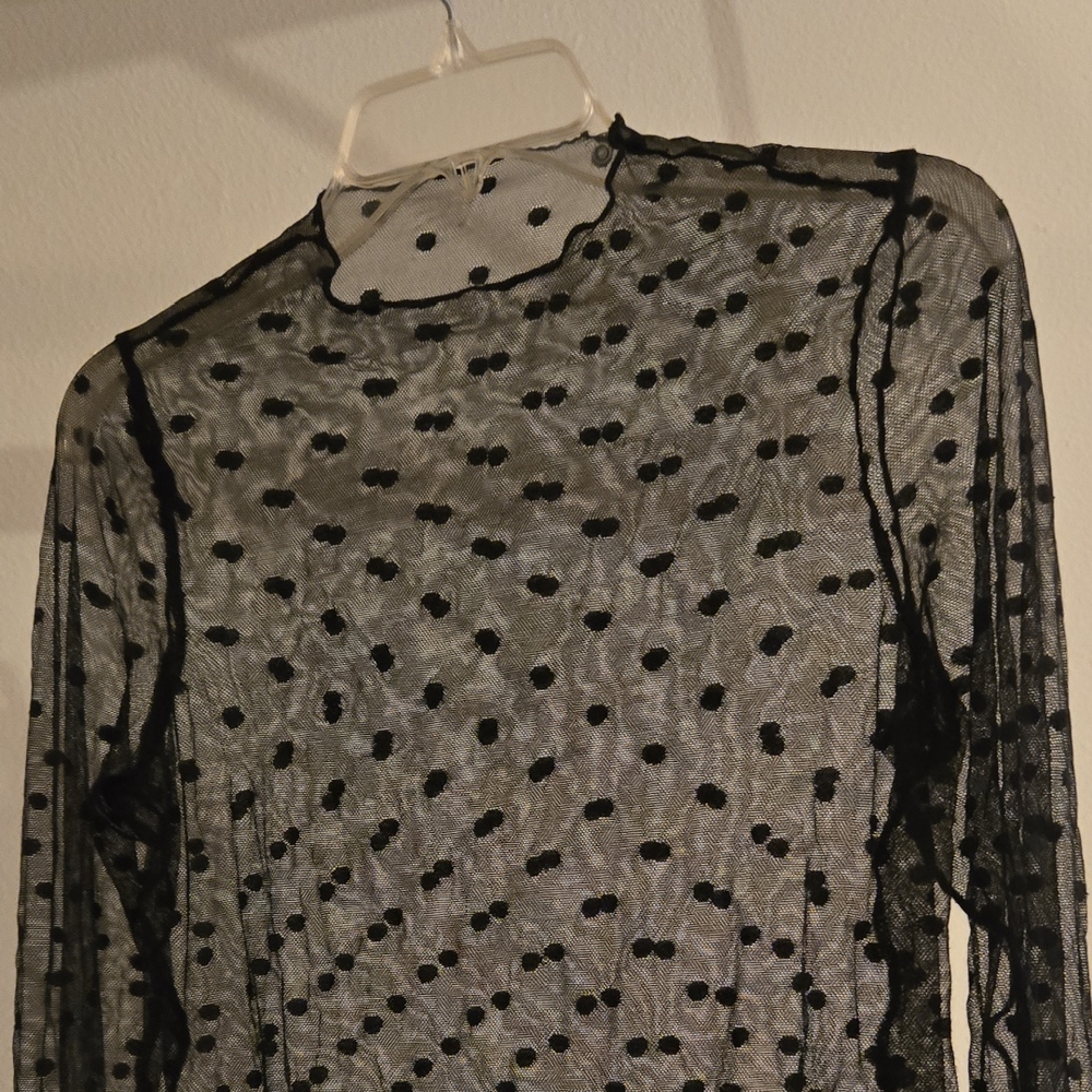SHEIN Black Sheer Polka Dot Blouse